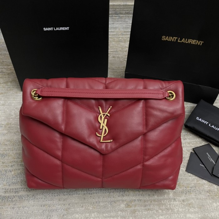 SAINT LAURENT PUFFER Leather Crossbody Bag, Shoulder Bag Medium Women's Dark Gemstone Red 577475-AAFE1-6593 size L35*W13.5*H23cm