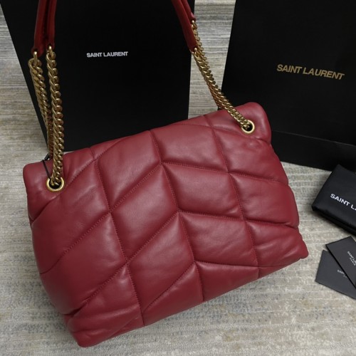 SAINT LAURENT PUFFER Leather Crossbody Bag, Shoulder Bag Medium Women's Dark Gemstone Red 577475-AAFE1-6593 size L35*W13.5*H23cm
