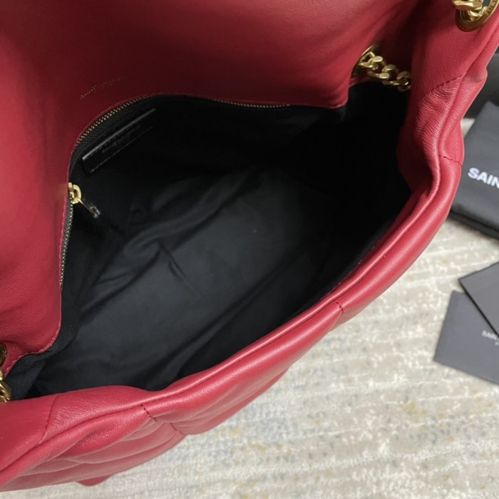 SAINT LAURENT PUFFER Leather Crossbody Bag, Shoulder Bag Medium Women's Dark Gemstone Red 577475-AAFE1-6593 size L35*W13.5*H23cm
