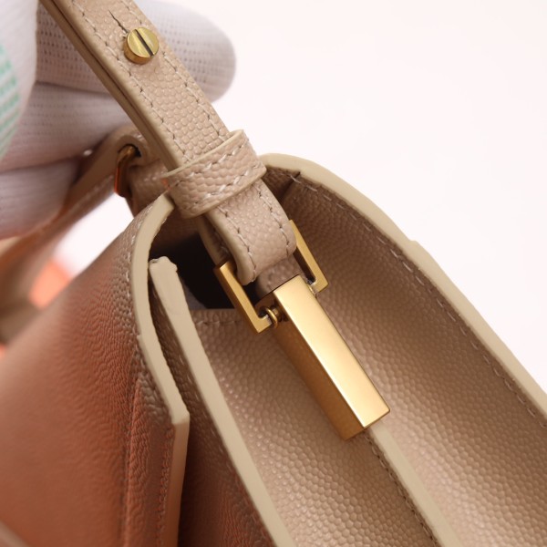 SAINT LAURENT CASSANDRA Leather Crossbody Handbag, Shoulder Bag Mini Women's Dark Beige 623930-BOW0W-2721 size 20*7.5*16 cm