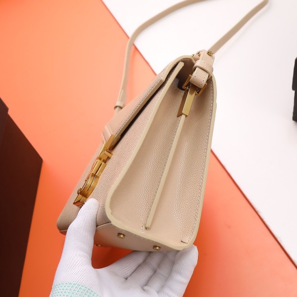 SAINT LAURENT CASSANDRA Leather Crossbody Handbag, Shoulder Bag Mini Women's Dark Beige 623930-BOW0W-2721 size 20*7.5*16 cm