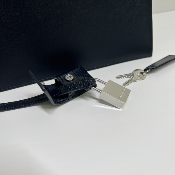 SAINT LAURENT Crocodile Pattern Leather Tote Trunk Bag Shoulder Bag Crossbody Bag Handbag Small Size Women's Black 421863DND1N1000 size 26*12*19.5 cm