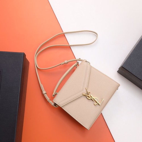 SAINT LAURENT CASSANDRA Leather Crossbody Handbag, Shoulder Bag Mini Women's Dark Beige 623930-BOW0W-2721 size 20*7.5*16 cm
