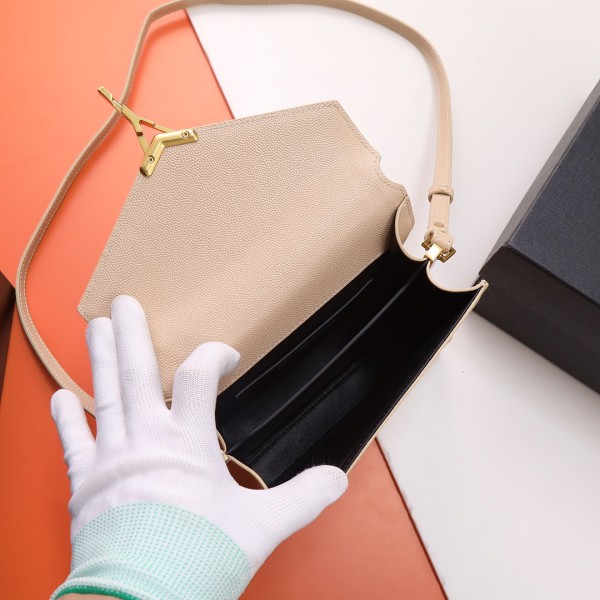 SAINT LAURENT CASSANDRA Leather Crossbody Handbag, Shoulder Bag Mini Women's Dark Beige 623930-BOW0W-2721 size 20*7.5*16 cm