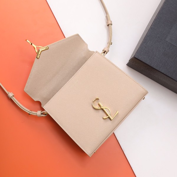 SAINT LAURENT CASSANDRA Leather Crossbody Handbag, Shoulder Bag Mini Women's Dark Beige 623930-BOW0W-2721 size 20*7.5*16 cm