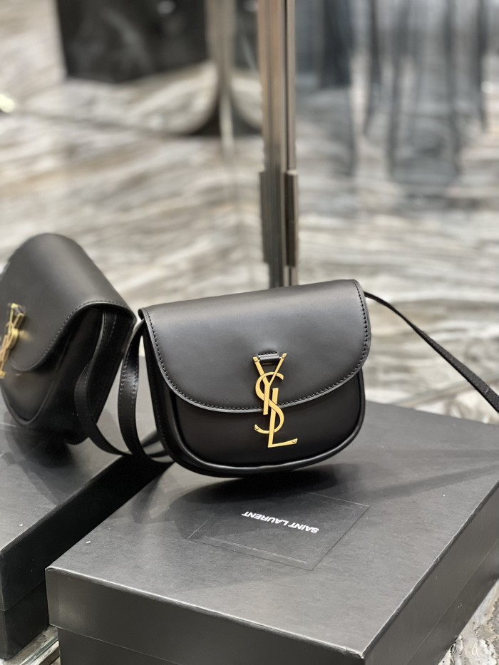 SAINT LAURENT KAIA Smooth Cow Leather Saddle Bag Shoulder Bag Crossbody Bag Small Size Women's Black 619740-BWR0W-1000 size 18.5*5.5*15.5 cm