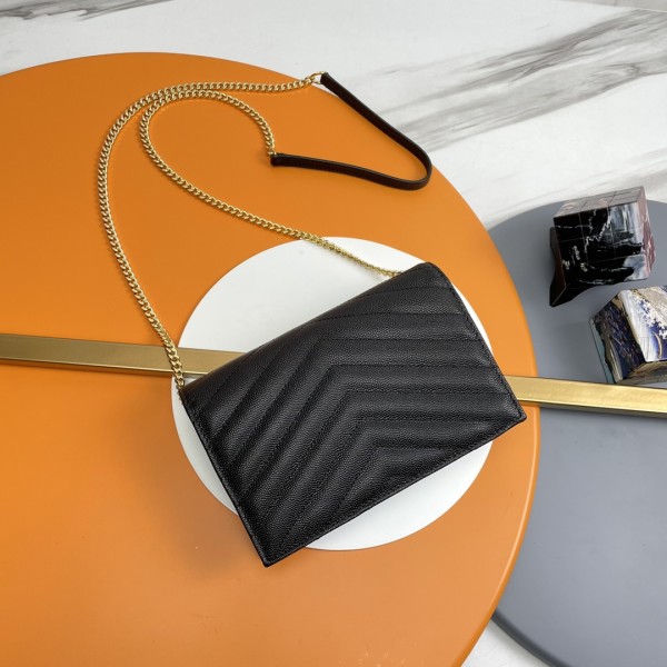 SAINT LAURENT ENVELOPE Quilted Grain Embossed Leather Envelope Bag Wallets Shoulder Bag Crossbody Bag Women's Black 393953-BOW01-1000 size L19*W3.5*H12.5cm