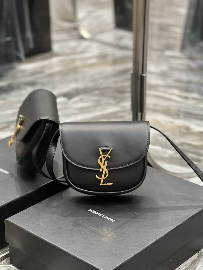 SAINT LAURENT KAIA Smooth Cow Leather Saddle Bag Shoulder Bag Crossbody Bag Small Size Women's Black 619740-BWR0W-1000 size 18.5*5.5*15.5 cm
