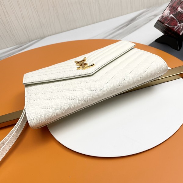 SAINT LAURENT Monogram Leather Clutch Regular Women's Vintage White 617662-BOW01-9207 size 21*3*16 cm