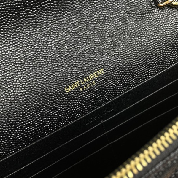 SAINT LAURENT ENVELOPE Quilted Grain Embossed Leather Envelope Bag Wallets Shoulder Bag Crossbody Bag Women's Black 393953-BOW01-1000 size L19*W3.5*H12.5cm
