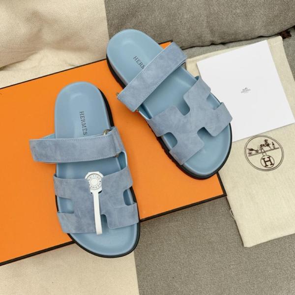 HERMES Chypre Slide Slippers Blue