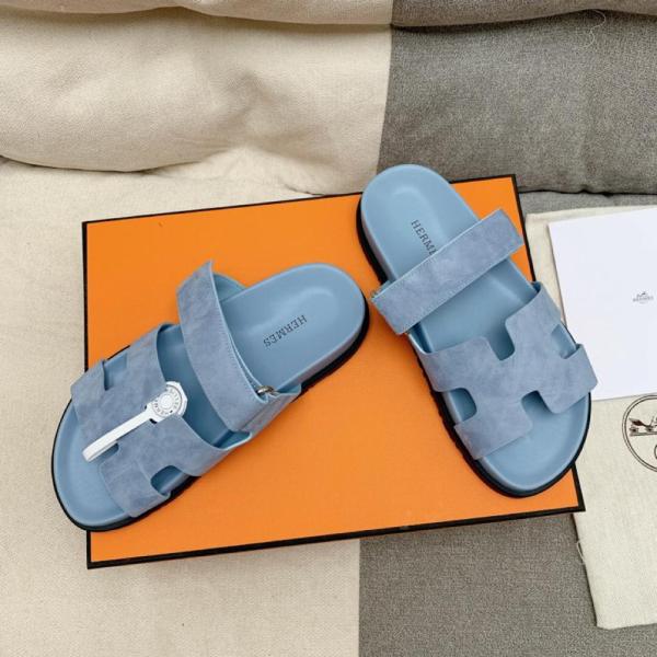 HERMES Chypre Slide Slippers Blue