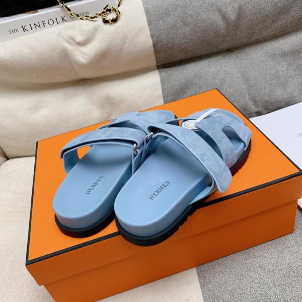 HERMES Chypre Slide Slippers Blue