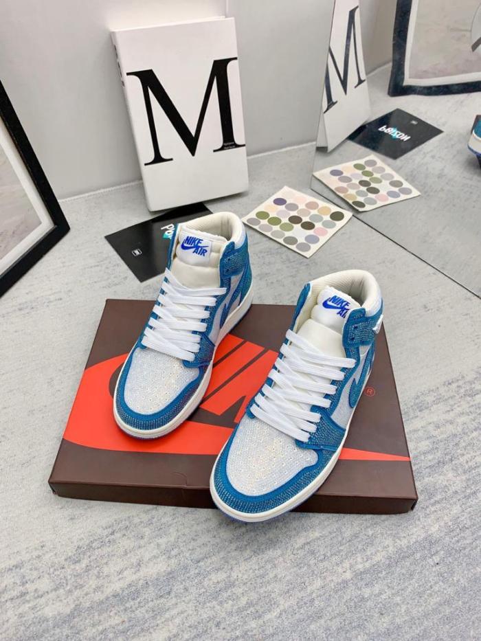 Jordan 1 white Blue full diamond custom