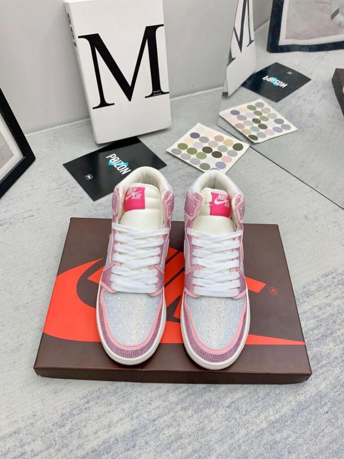 Jordan 1 white pink full diamond custom