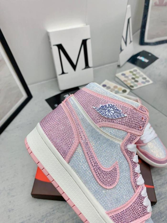 Jordan 1 white pink full diamond custom