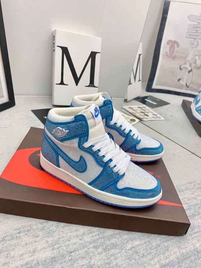 Jordan 1 white Blue full diamond custom
