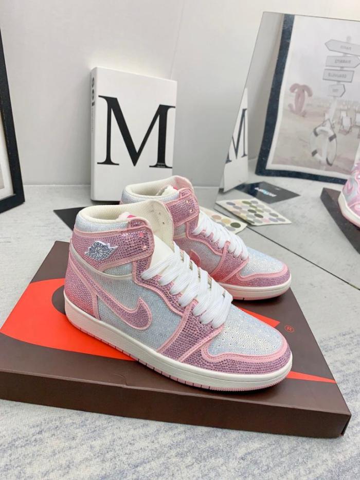 Jordan 1 white pink full diamond custom