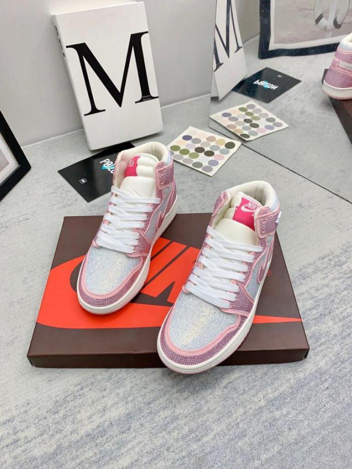 Jordan 1 white pink full diamond custom