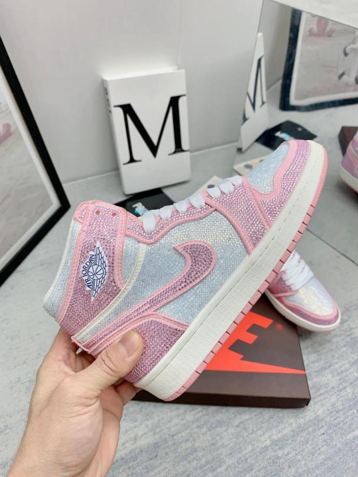 Jordan 1 white pink full diamond custom