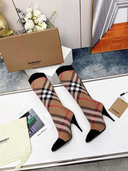 Burberry Knitted Check Sock Boots Birch Brown Heel height: 10.5cm/4.1in