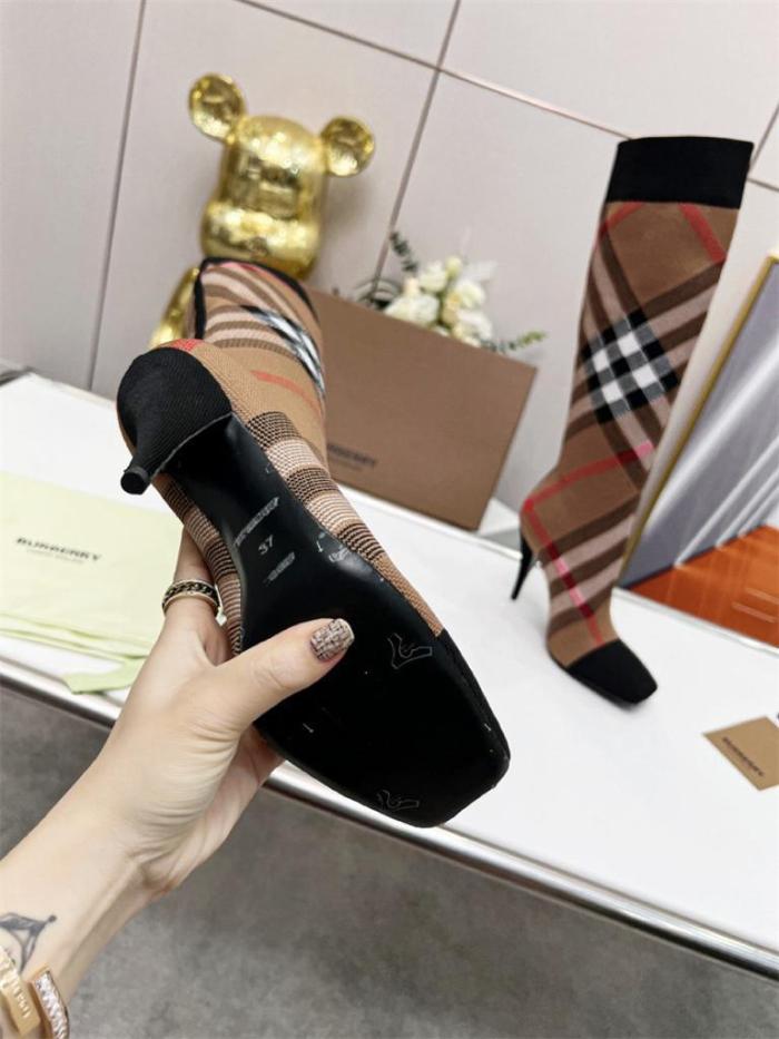 Burberry Knitted Check Sock Boots Birch Brown Heel height: 10.5cm/4.1in