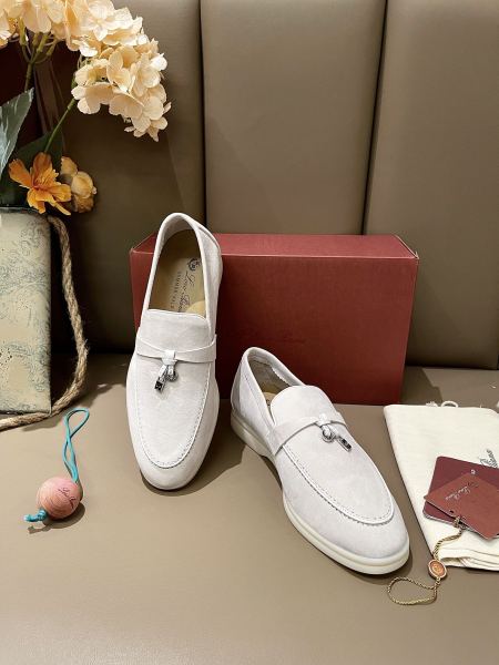 Loro Piana Summer Charms Walk Round Toe Slip-On Loafers Women's Pearl Pink White