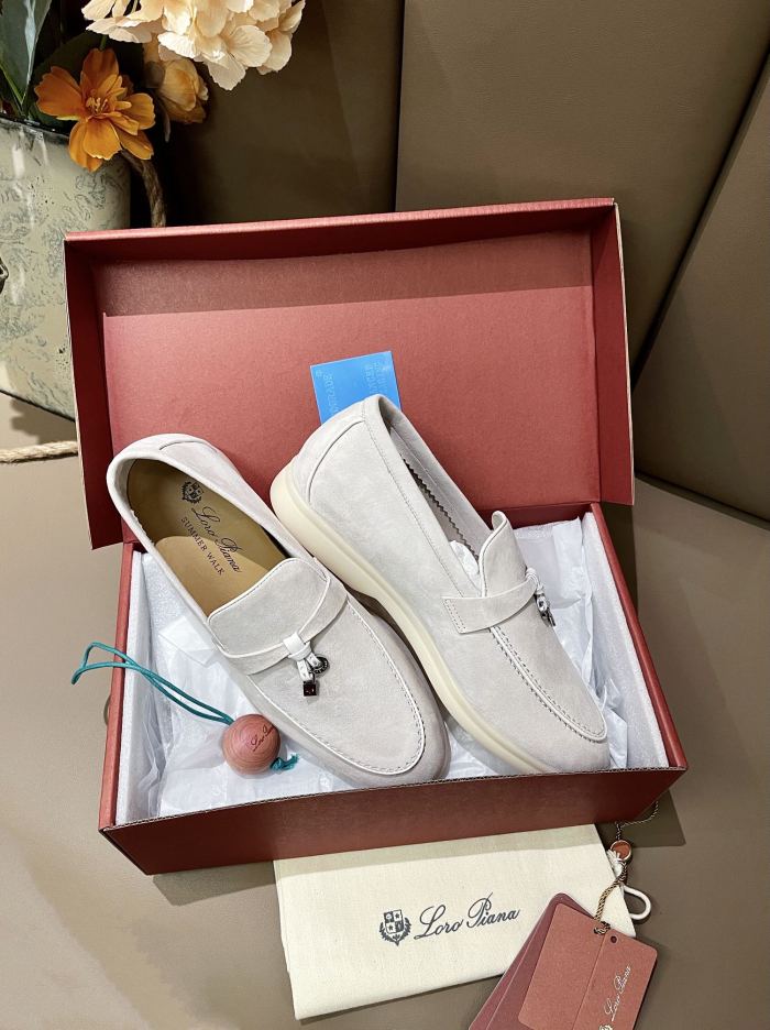 Loro Piana Summer Charms Walk Round Toe Slip-On Loafers Women's Pearl Pink White