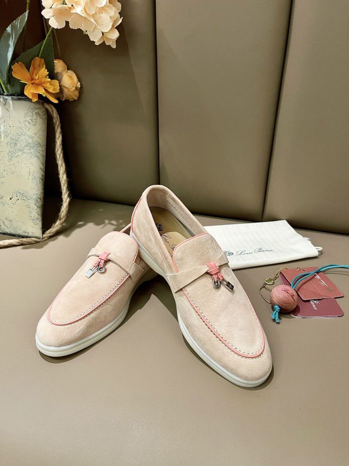 Loro Piana Summer Charms Walk Round Toe Slip-On Loafers Women's Pink Sand