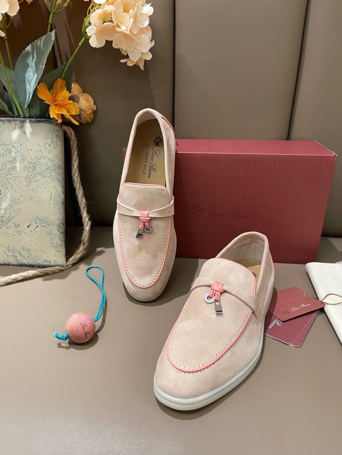 Loro Piana Summer Charms Walk Round Toe Slip-On Loafers Women's Pink Sand