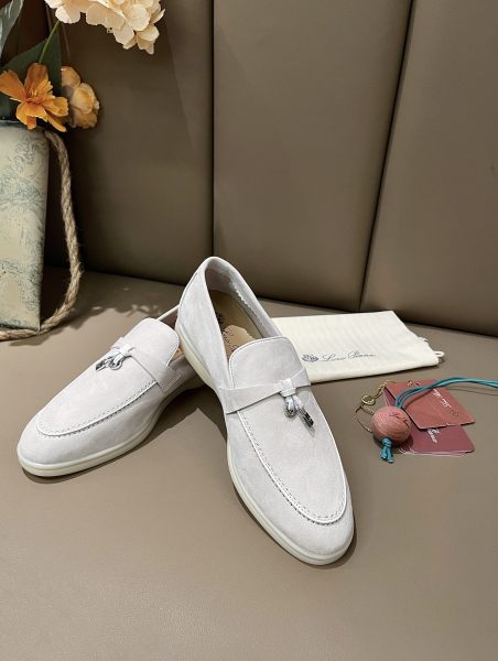 Loro Piana Summer Charms Walk Round Toe Slip-On Loafers Women's Pearl Pink White
