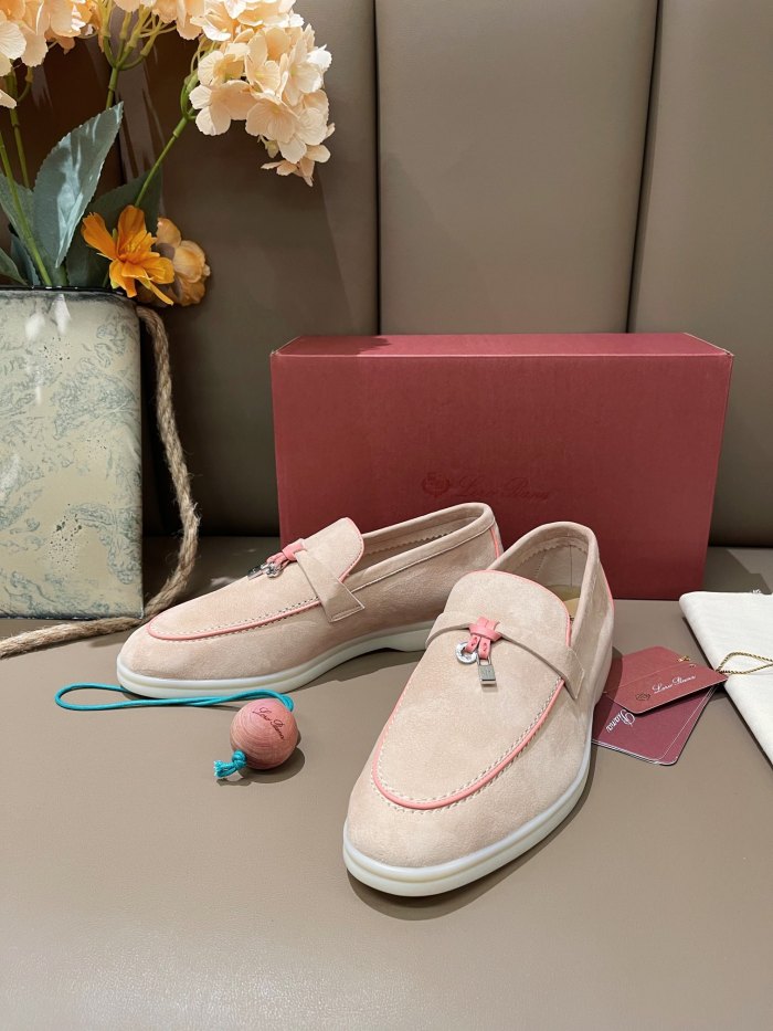 Loro Piana Summer Charms Walk Round Toe Slip-On Loafers Women's Pink Sand
