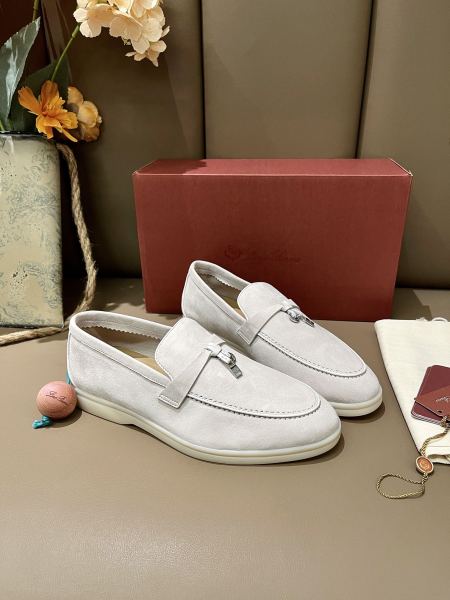 Loro Piana Summer Charms Walk Round Toe Slip-On Loafers Women's Pearl Pink White