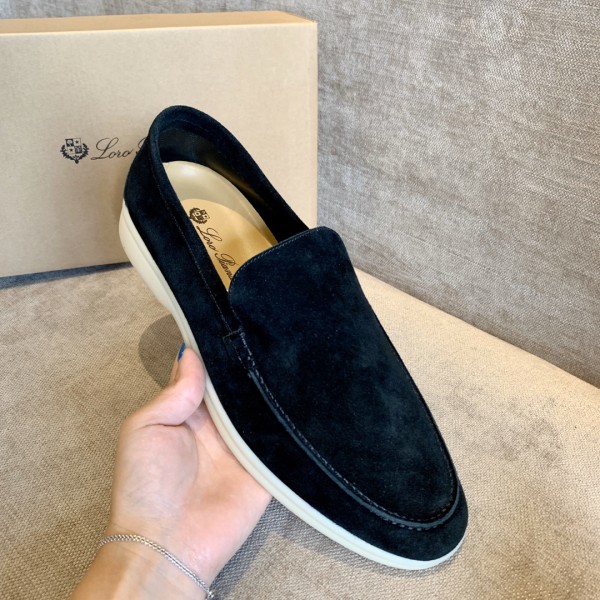 Loro Piana Summer Walk Loafers Suede Black FAE8124MB97