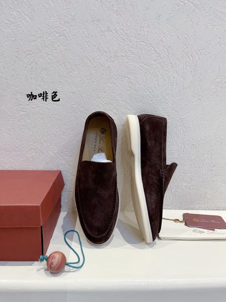 Loro Piana Summer Walk Suede Round Toe Slip-On Loafers Red Brown