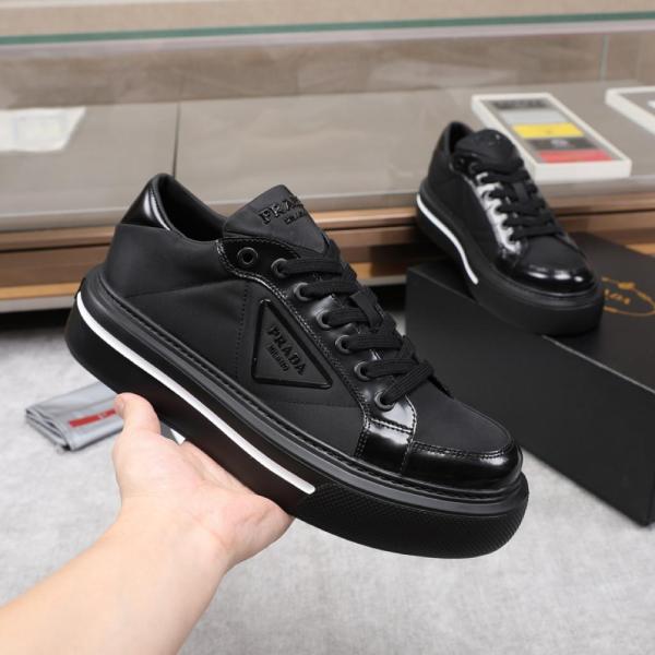 Prada Macro Re-Nylon and brushed leather sneakers Black