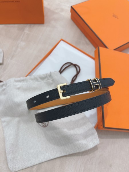 HERMES POP H Collection Cow Leather Thin Belt Women's Black Width 1.5cm