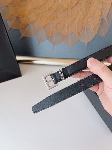 SAINT LAURENT Square Buckle Letter Logo Pin Buckle Belt Women's Black  (width 2cm) 554465BOO0N1000