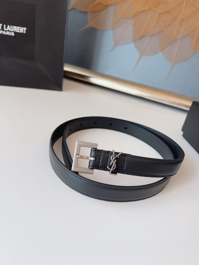 SAINT LAURENT Square Buckle Letter Logo Pin Buckle Belt Women's Black  (width 2cm) 554465BOO0N1000