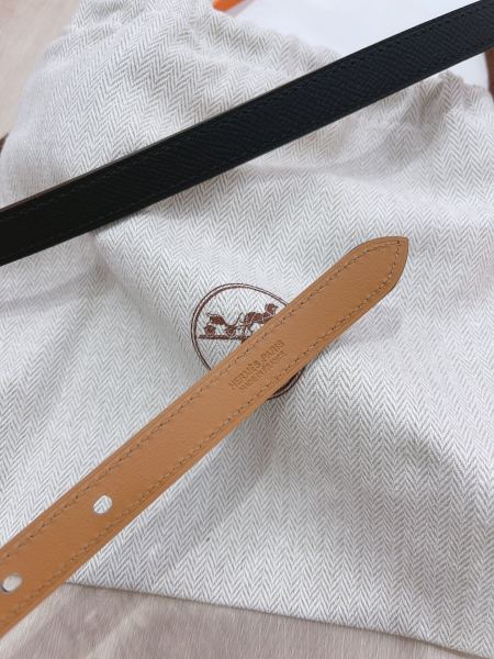 HERMES POP H Collection Cow Leather Thin Belt Women's Black Width 1.5cm