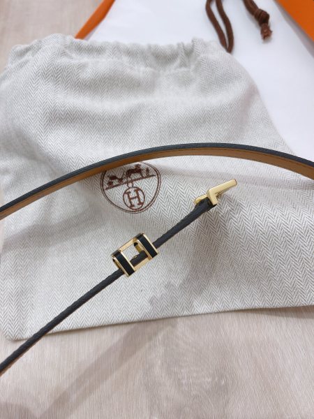 HERMES POP H Collection Cow Leather Thin Belt Women's Black Width 1.5cm