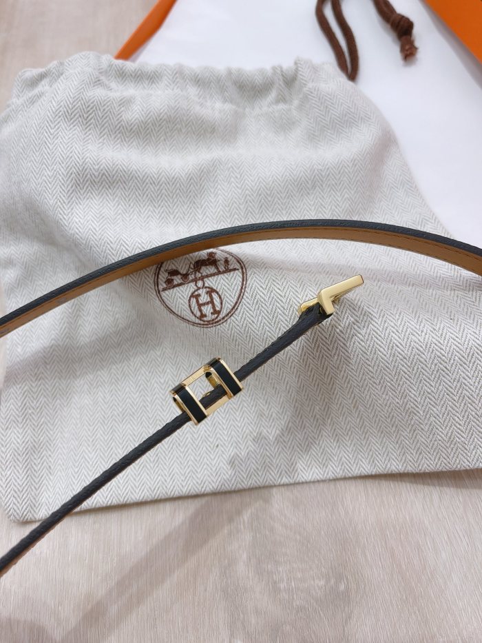 HERMES POP H Collection Cow Leather Thin Belt Women's Black Width 1.5cm