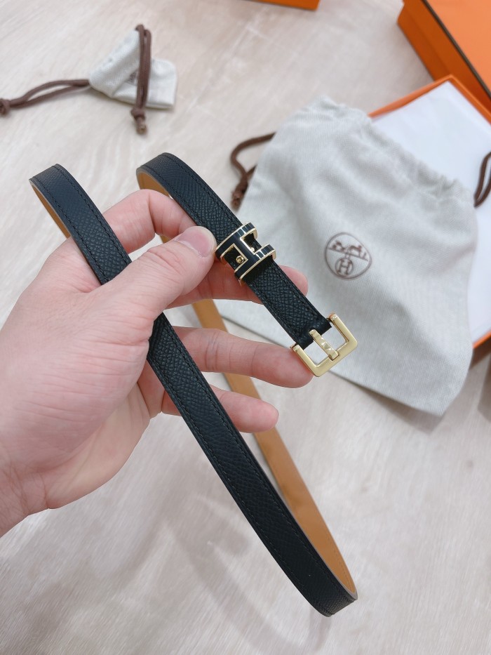 HERMES POP H Collection Cow Leather Thin Belt Women's Black Width 1.5cm