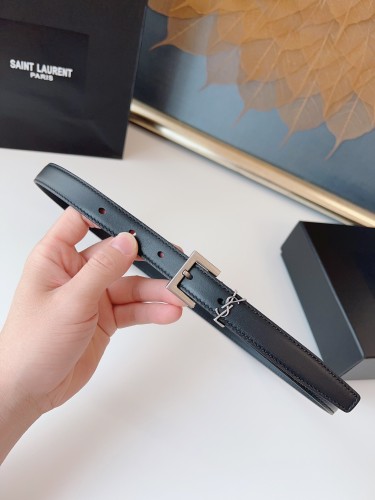 SAINT LAURENT Square Buckle Letter Logo Pin Buckle Belt Women's Black  (width 2cm) 554465BOO0N1000