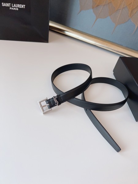 SAINT LAURENT Square Buckle Letter Logo Pin Buckle Belt Women's Black  (width 2cm) 554465BOO0N1000