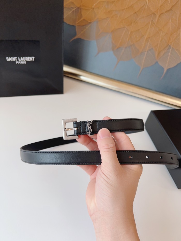 SAINT LAURENT Square Buckle Letter Logo Pin Buckle Belt Women's Black  (width 2cm) 554465BOO0N1000