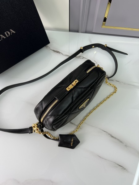 PRADA Soft Sheep Leather Crossbody Bag Shoulder Bag Women's Black 1BH197_2DF0_F0002_V_OVM size 22*7*11 cm