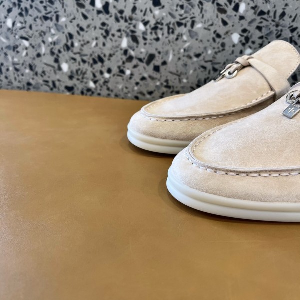 Loro Piana Babouche Charms Walk Flat Slip-On Moccasin Closed Toe Slippers Women's Beige