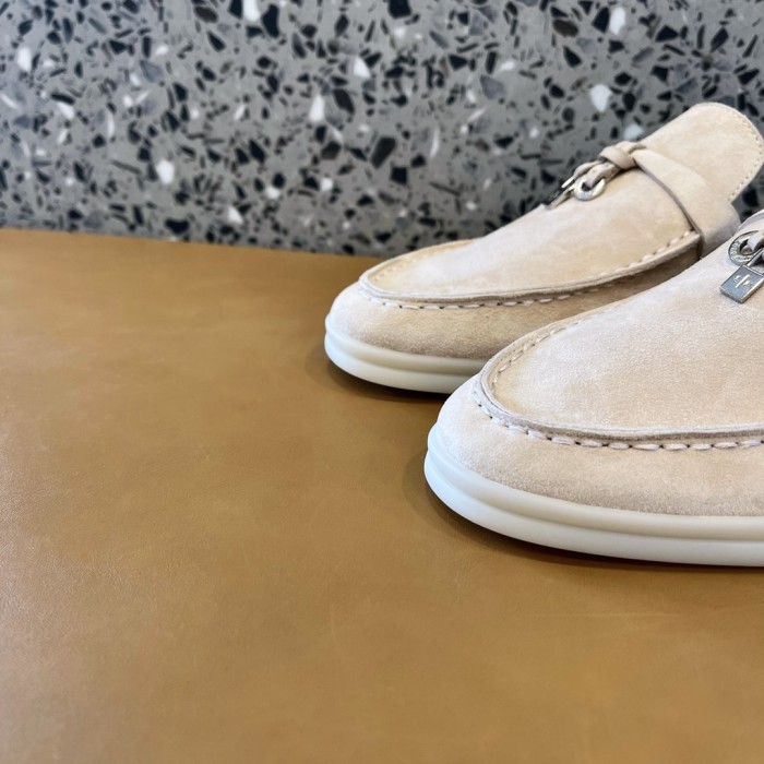 Loro Piana Babouche Charms Walk Flat Slip-On Moccasin Closed Toe Slippers Women's Beige