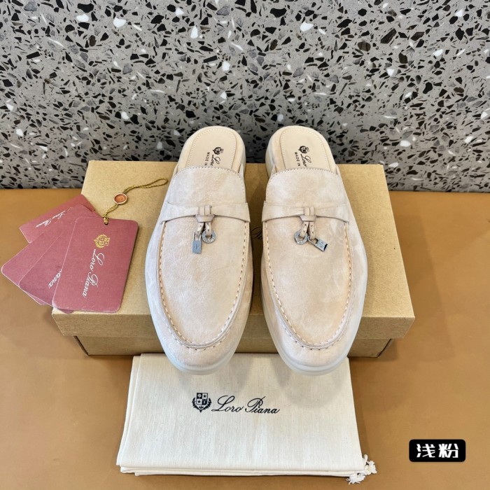 Loro Piana Babouche Charms Walk Flat Slip-On Moccasin Closed Toe Slippers Women's Beige